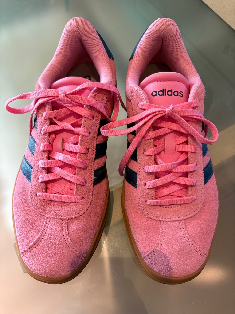 Adidas Pink Bliss Platform Gazelles with Navy Stripes